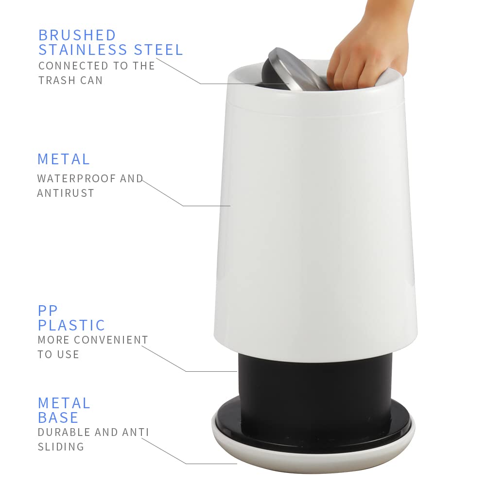 Stainless Steel Bathroom Trash Can with Flip Lid - 10L/3 Gallon Modern Garbage Bin for Kitchen, Living Room, Bedroom & Commercial Use | Durable Brushed Metal Design for Home & Office Waste Disposal