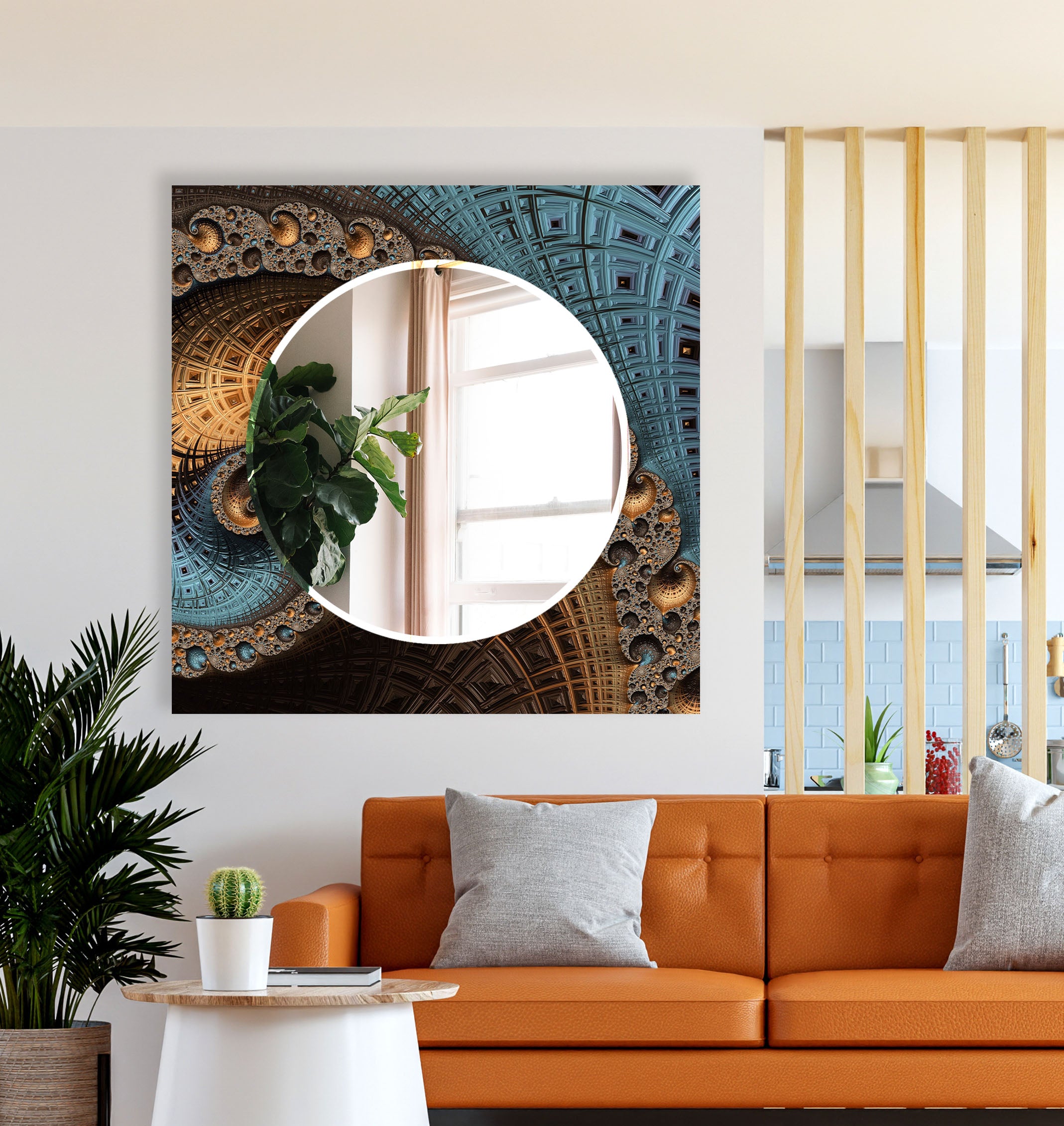 Modern Geometric Mandala Glass Wall Mirror - Handcrafted Architectural Accent Decor for Living Room, Bedroom, or Meditation Space