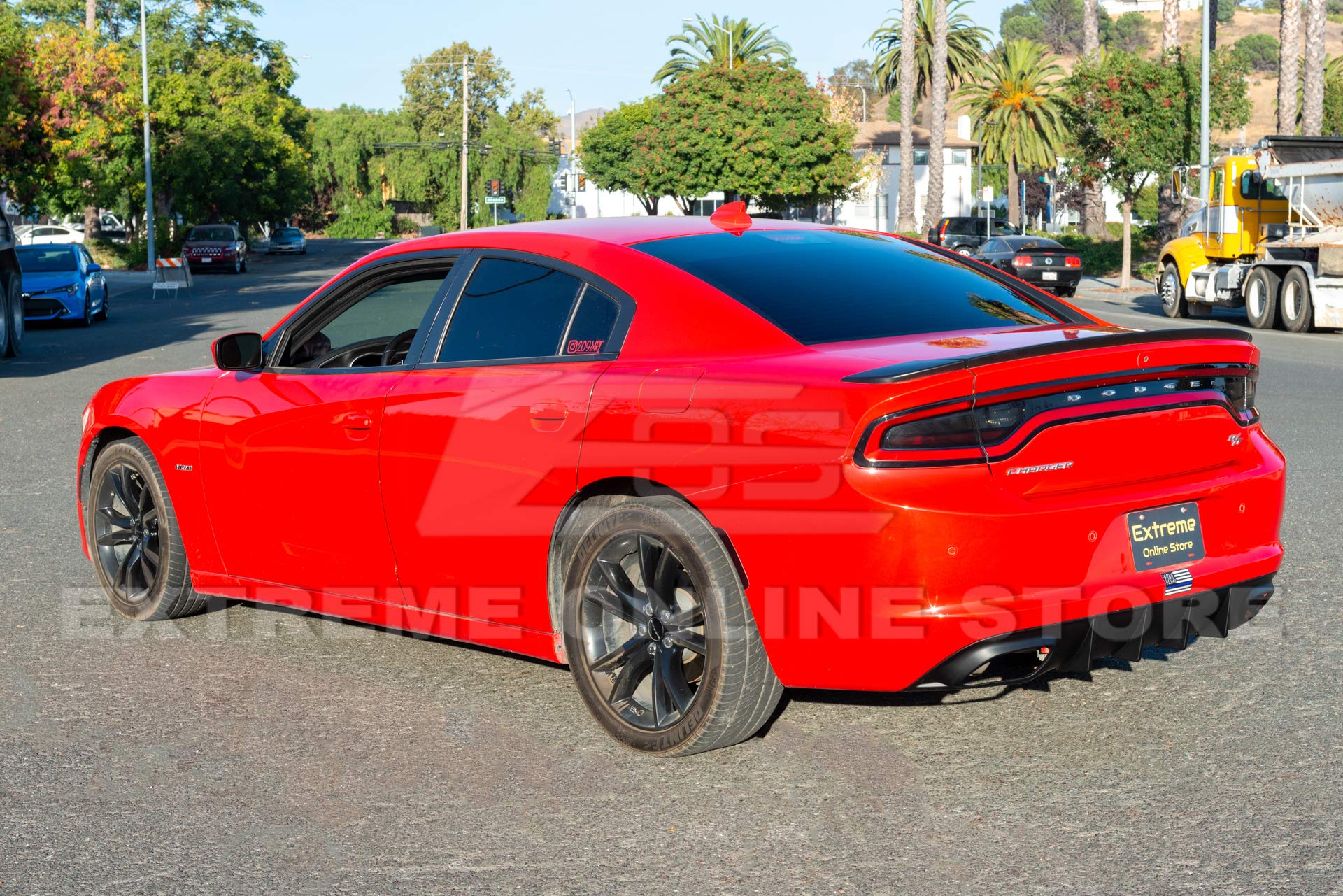 2015-Present Dodge Charger Base Models Replacement SRT Style Rear Bumper with Quad Exhaust Tips | ABS Plastic Matte Black Diffuser | Perfect for Car Upgrades & Street Performance Enhancement