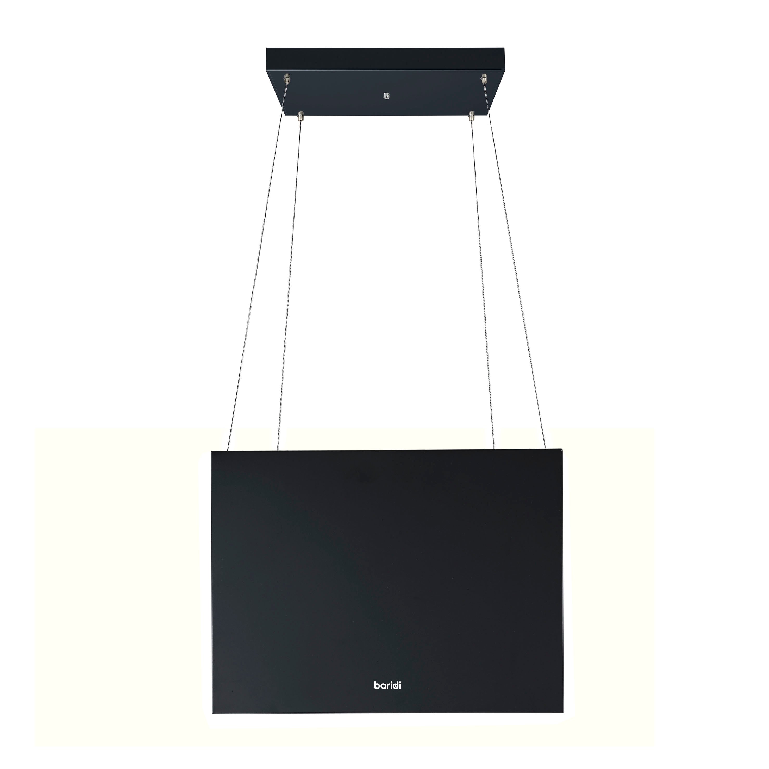 Baridi Island Range Hood 40cm Square Kitchen Vent - 3 Speed Adjustable Black Stainless Steel for Modern Home Cooking & Smoke Removal