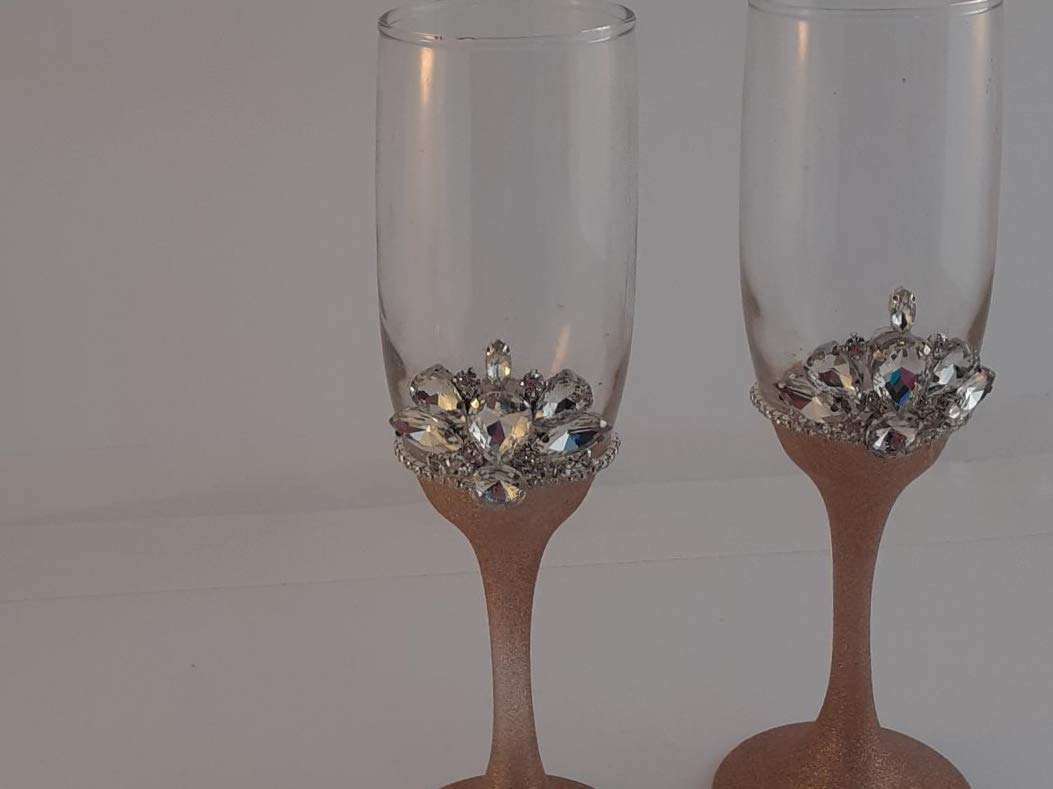 Elegant Rose Gold Champagne Glasses Set with Serving Tray & Decorative Candles - Perfect for Weddings, Anniversaries & Romantic Dinners