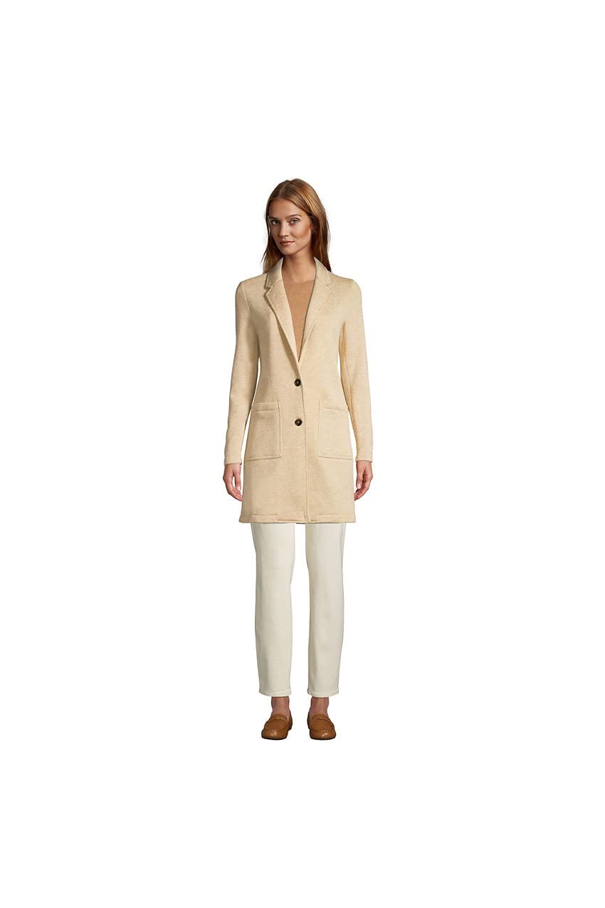 Lands' End Women's Fleece Long Blazer Coat - Warm Winter Sweater Jacket for Office, Casual Outfits & Outdoor Activities