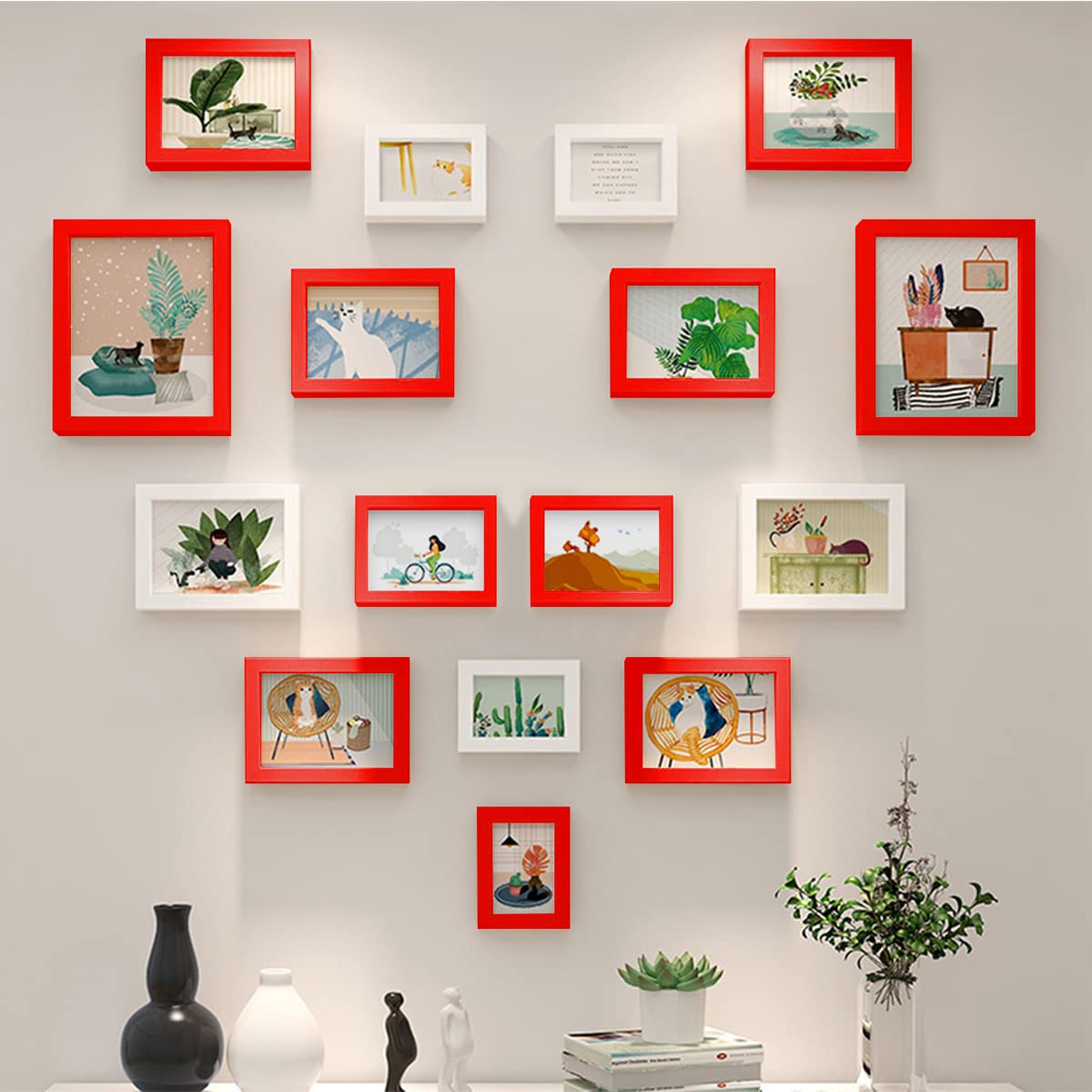 Wyooxoo 4x6 Picture Frames Set of 4 - Solid Wood Red Photo Frames with HD Plexiglass for Tabletop or Wall Display | Perfect for Home Decor, Office, Wedding Photos & Family Portraits