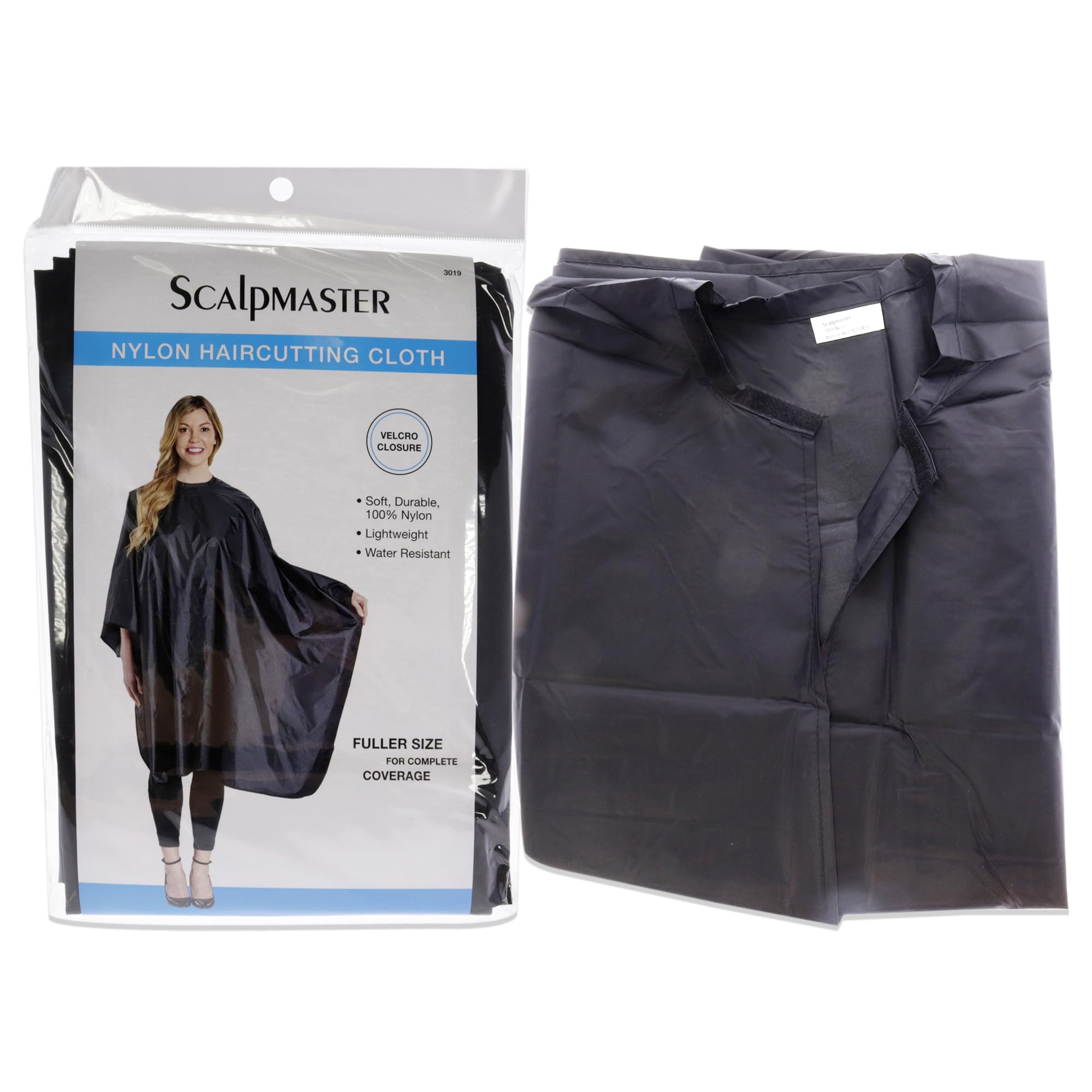 Scalpmaster Professional Nylon Hair Cutting Cape with Velcro Closure - Black - Perfect for Barbers, Stylists & Home Haircuts