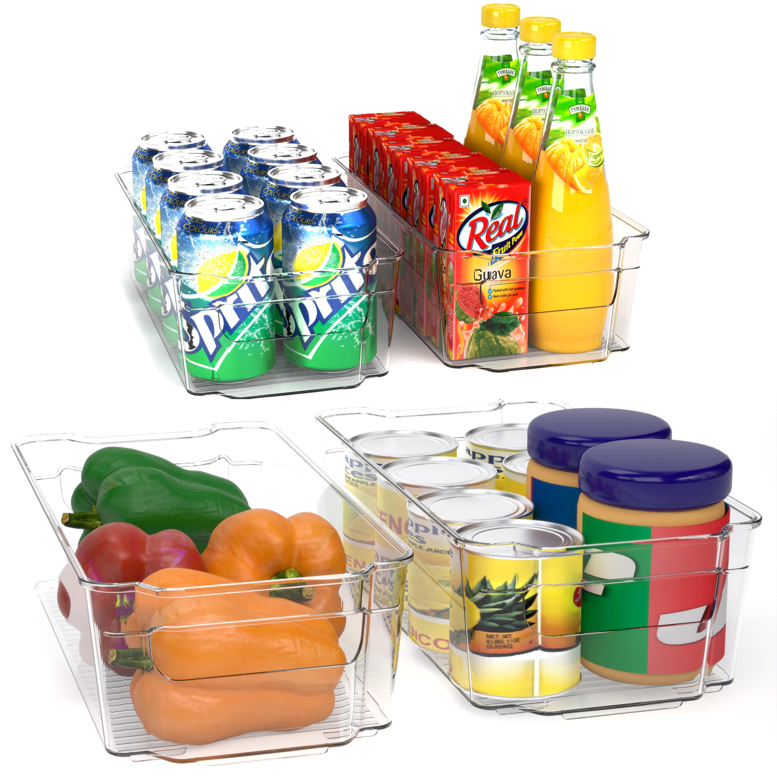 Utopia Home Caddy Pantry Organizer Set of 4 - Clear BPA-Free Refrigerator Storage Bins for Kitchen Countertops, Cabinets & Pantry Organization - Perfect for Fruits, Vegetables & Snacks Storage