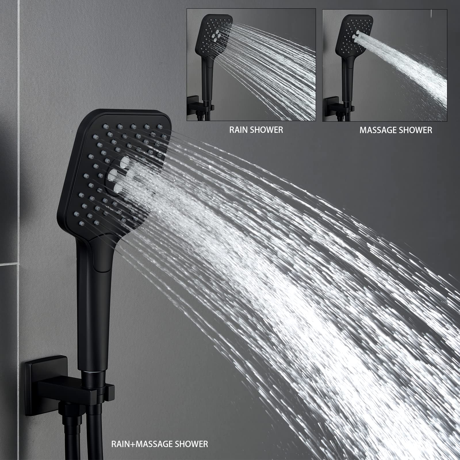 Gabrylly 3-Setting High Pressure Handheld Shower Head with Hose - Matte Black Bathroom Shower Accessory for Relaxing Spa Experience at Home