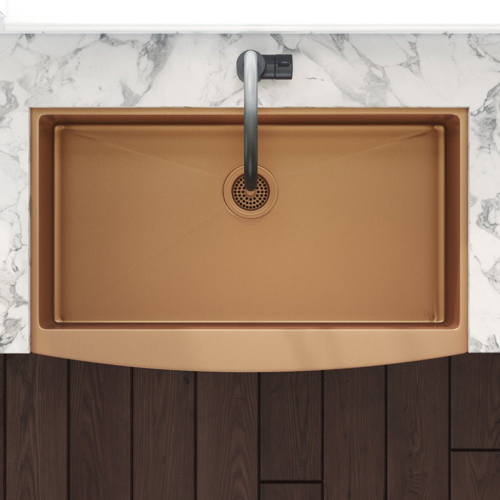 36 Inch Apron Front Farmhouse Kitchen Sink - Copper Tone Matte Bronze Stainless Steel Single Bowl Sink for Rustic & Modern Kitchens | Perfect for Cooking, Washing Dishes & Food Prep