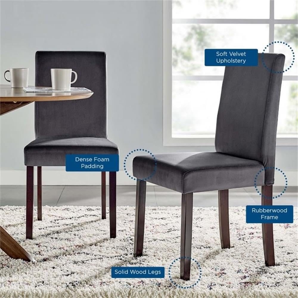 Modway Prosper Upholstered Velvet Dining Chairs Set of 2 - Modern Gray Velvet Side Chairs for Dining Room, Kitchen, Breakfast Nook & Home Decor