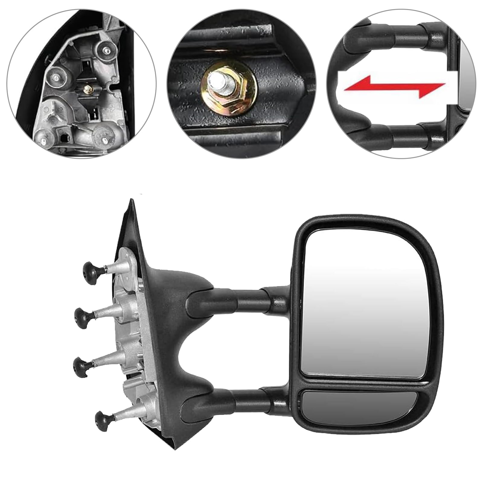Heavy Duty Towing Mirrors Pair for 1999-2007 Ford F-250 F-350 F-450 F-550 Super Duty & 2000-2005 Excursion - Manual Adjust Black Left & Right Side - Perfect for Trailering, RV Towing and Enhanced Visibility