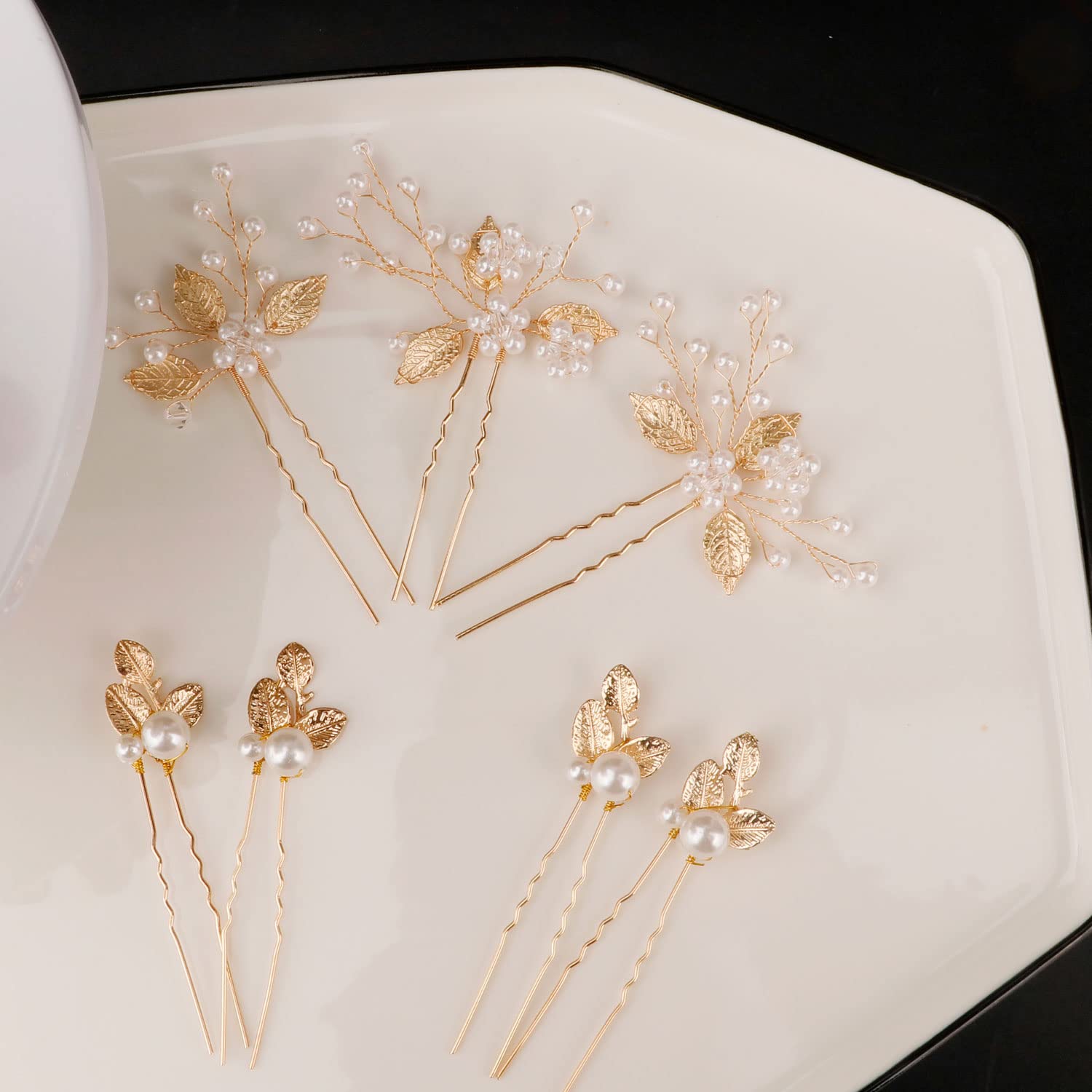 7-Piece Gold Leaf Pearl Wedding Hair Pins Set - Elegant Bridal Headpiece for Bride & Bridesmaids | Perfect for Weddings, Prom, Parties & Special Occasions