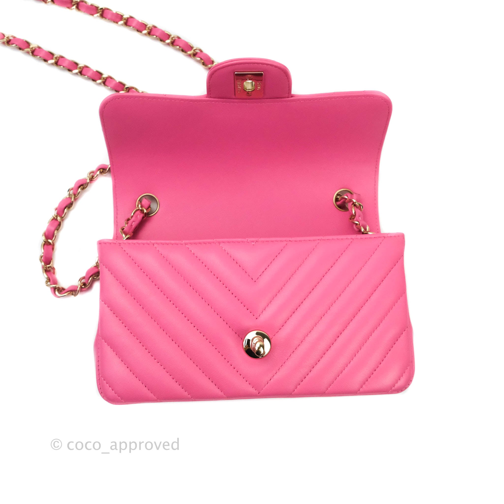 Chanel Chevron Mini Rectangular Lambskin Flap Bag in Pink with Gold Hardware - Perfect for Evening Events & Luxury Fashion Accessories