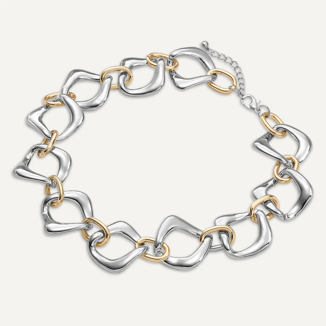 Two Tone Square Link Necklace for Women - Elegant Gold & Silver Layered Chain Jewelry - Perfect for Everyday Wear, Office & Date Night