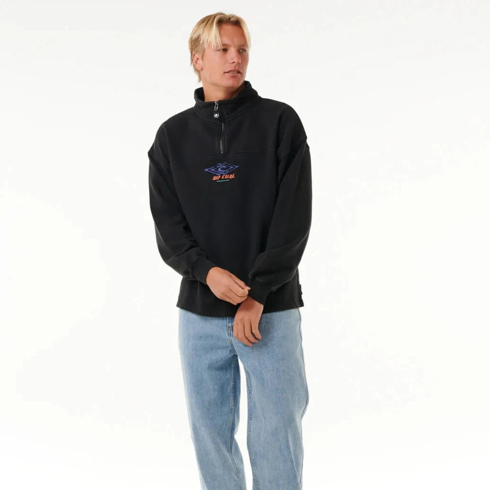 Rip Curl Quest 1/4 Zip Crew Sweater for Men - Lightweight Fleece Pullover for Surfing, Hiking & Outdoor Adventures