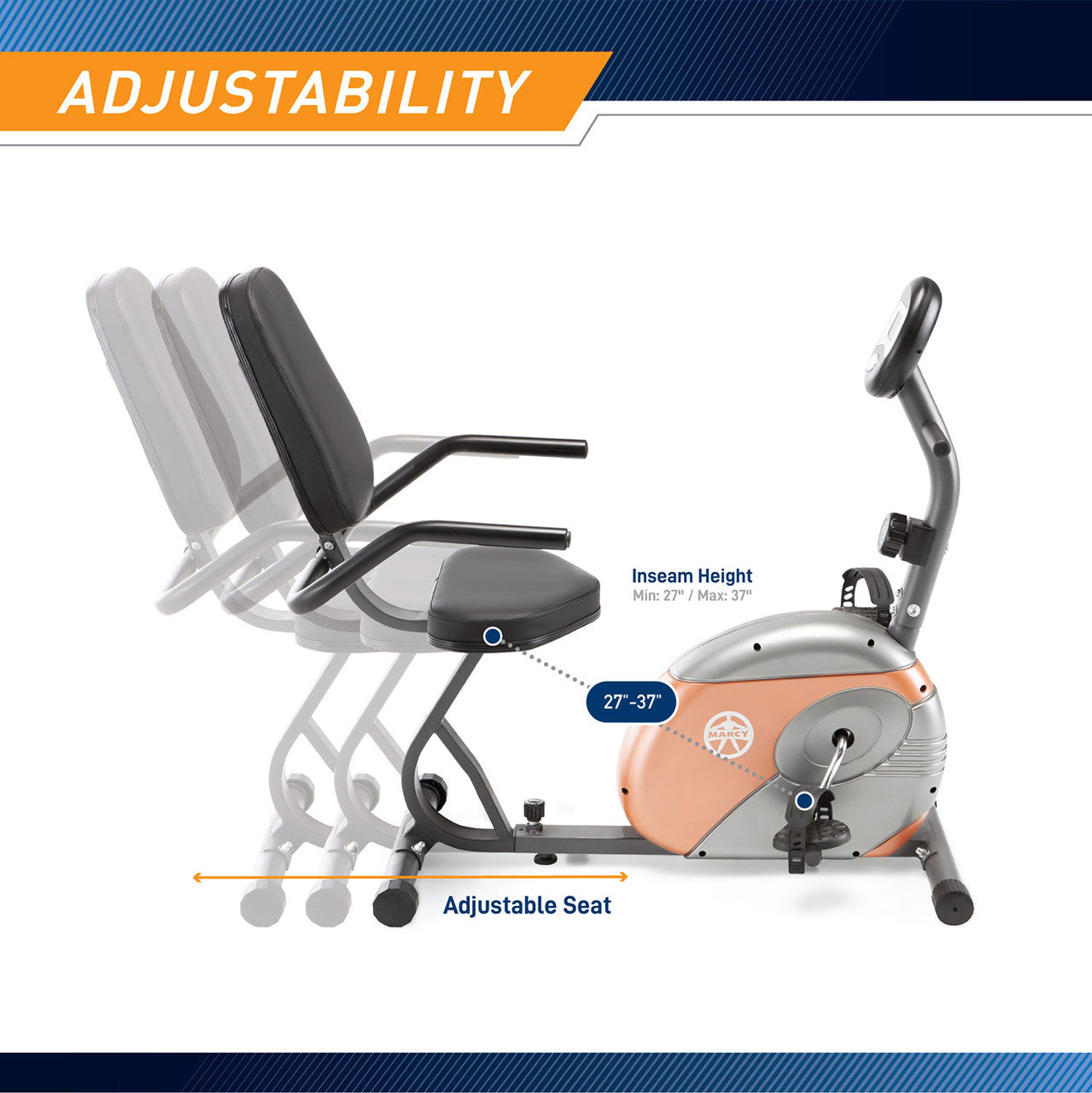 Marcy ME 709 Recumbent Exercise Bike for Home Gym - Low Impact Workout Machine for Seniors & Rehabilitation - Perfect for Small Spaces & Cardio Training