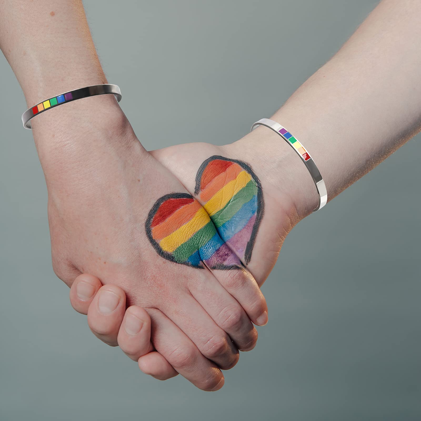 2PCS Pride Bracelets for Women & Couples - LGBTQ Rainbow Stainless Steel Open Bangle Bracelets - Perfect for Pride Month, LGBTQ Events & Matching Couple Jewelry
