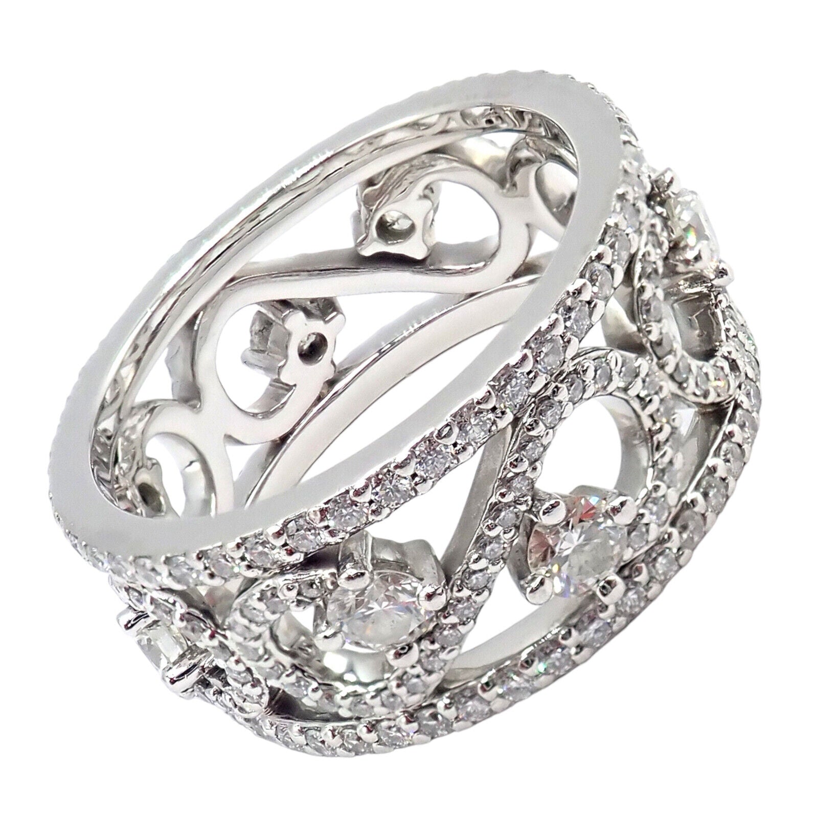 Authentic Tiffany & Co Platinum Diamond Enchant Scroll Wide Band Ring - Size 6 | Luxury Wedding, Anniversary & Engagement Jewelry Gift for Women