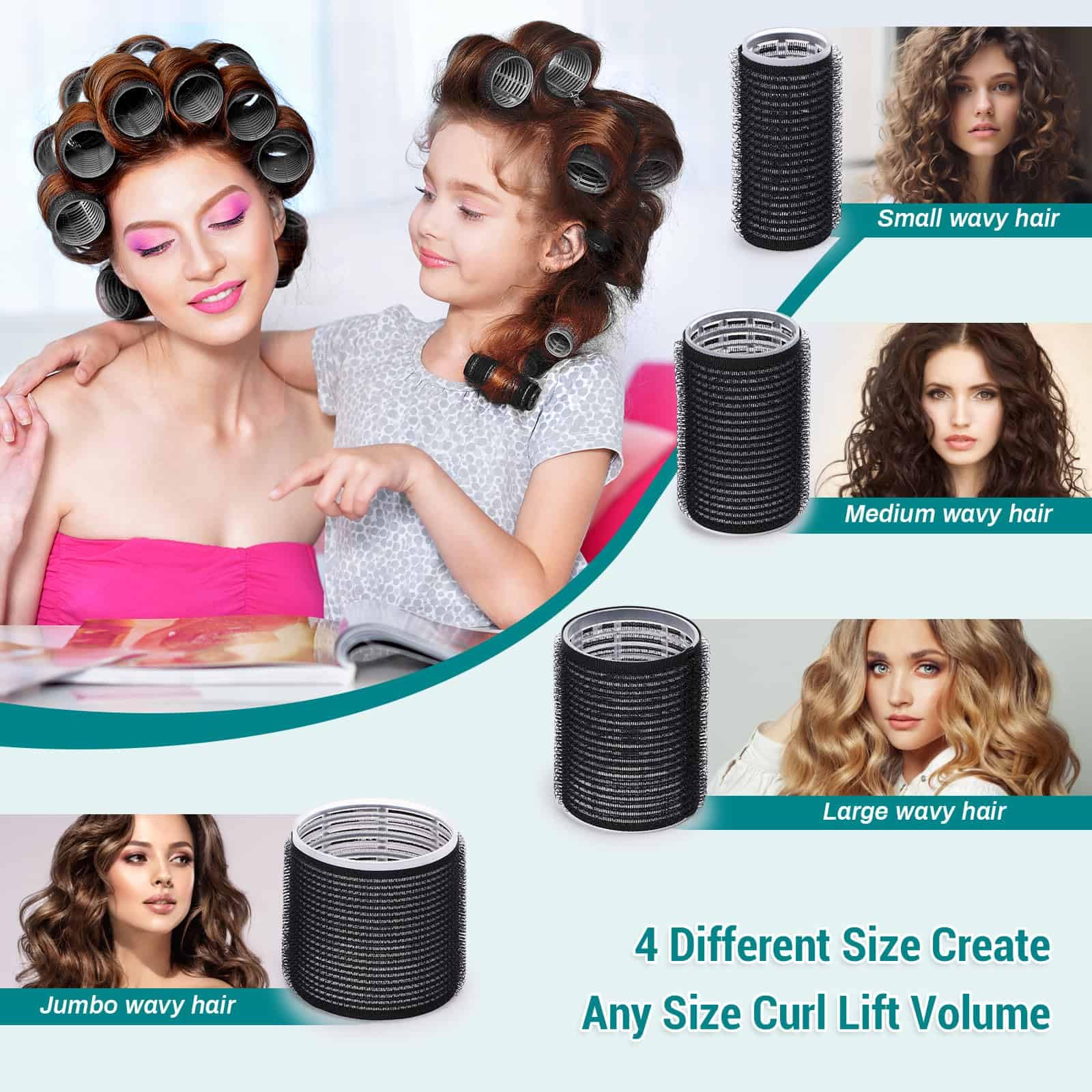 Acejoz 38 Pcs Self Grip Hair Rollers Set with 4 Sizes - Includes 12 Hair Clips, Comb & Storage Bag for Voluminous Blowout Hairstyles - Perfect for Salon, Home Styling & Party Looks (Black)