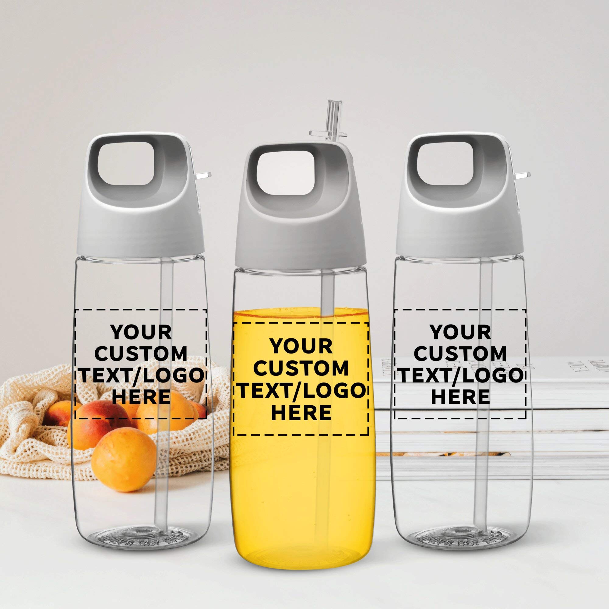 12 Pack 27oz Tritan Plastic Water Bottles with Straw - Custom Text & Logo - BPA Free, Leak Proof - Perfect for Gym, School, Office & Outdoor Activities - Silver Accent Cube Design