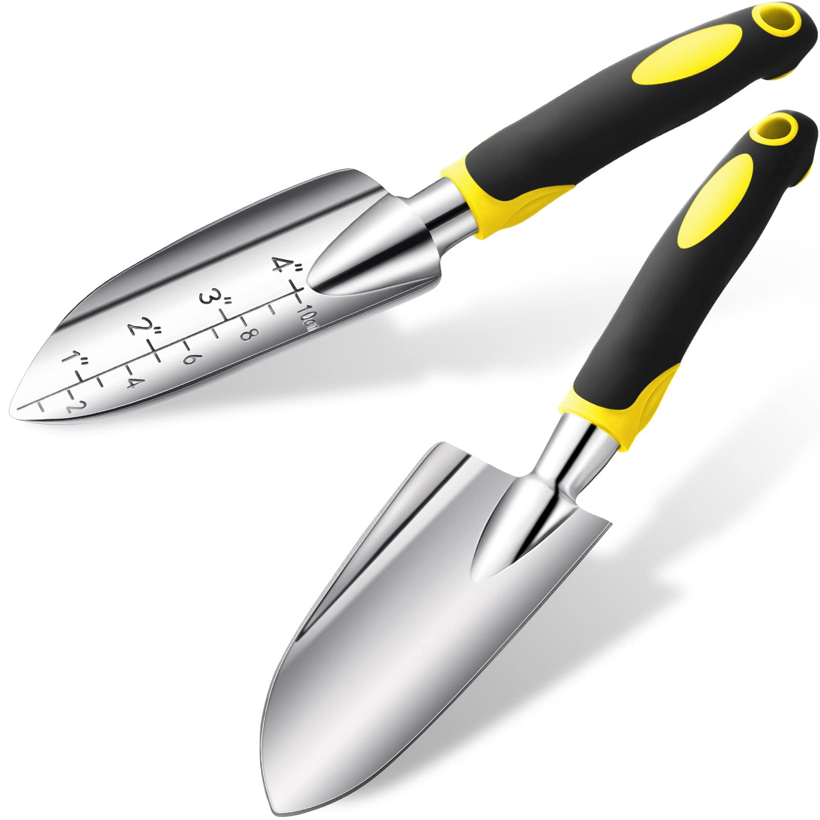 Honoson Aluminum Alloy Garden Hand Trowel with Measurements & Rubber Handle - Small Gardening Shovel for Planting, Transplanting, Cultivating - Perfect for Home Gardens, Flower Beds & Container Plants