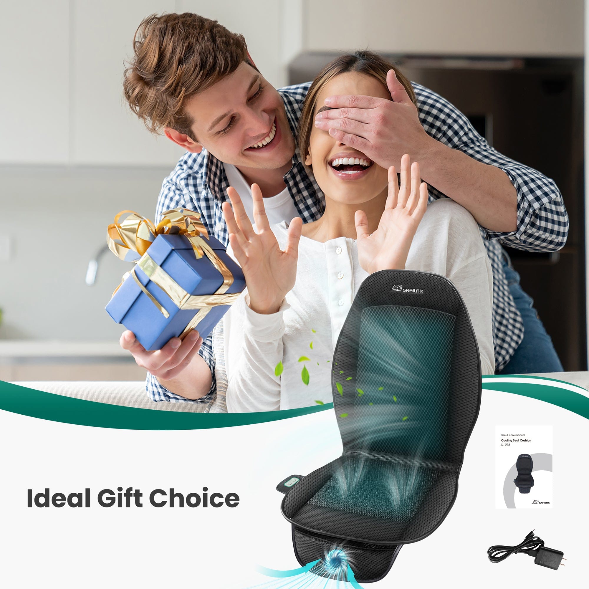 Snailax Cooling Car Seat Cover with 3 Adjustable Air Speeds - Universal Fit for Most Cars, SUVs & Trucks - USB Charging - Stay Cool on Long Drives & Road Trips