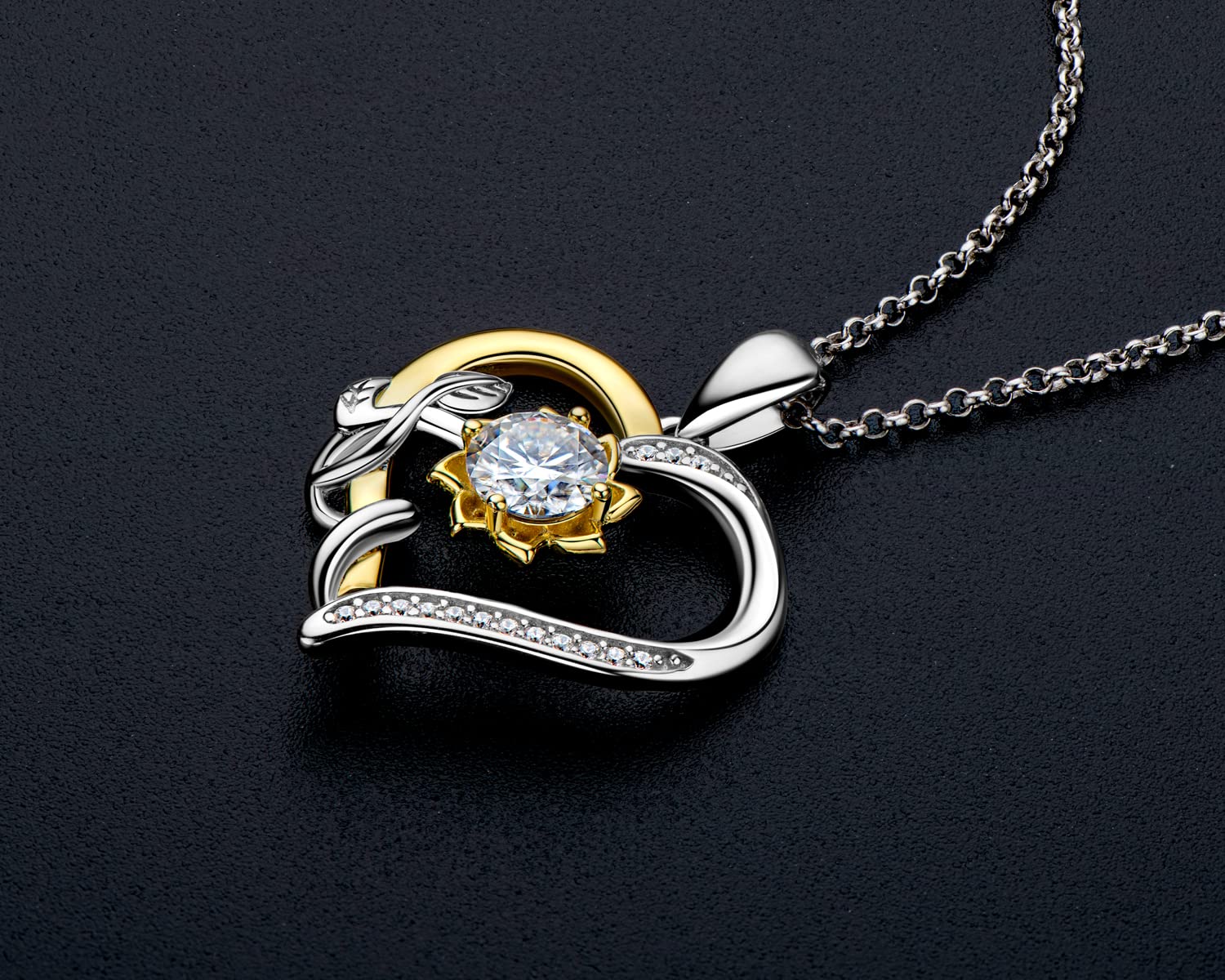 AINUOSHI Sterling Silver Moissanite Sunflower Necklace & Bracelet Set for Women - Elegant Diamond Jewelry Gift for Her, Mom, Wife, Girlfriend | Perfect for Birthdays, Anniversaries, Mother's Day & Special Occasions