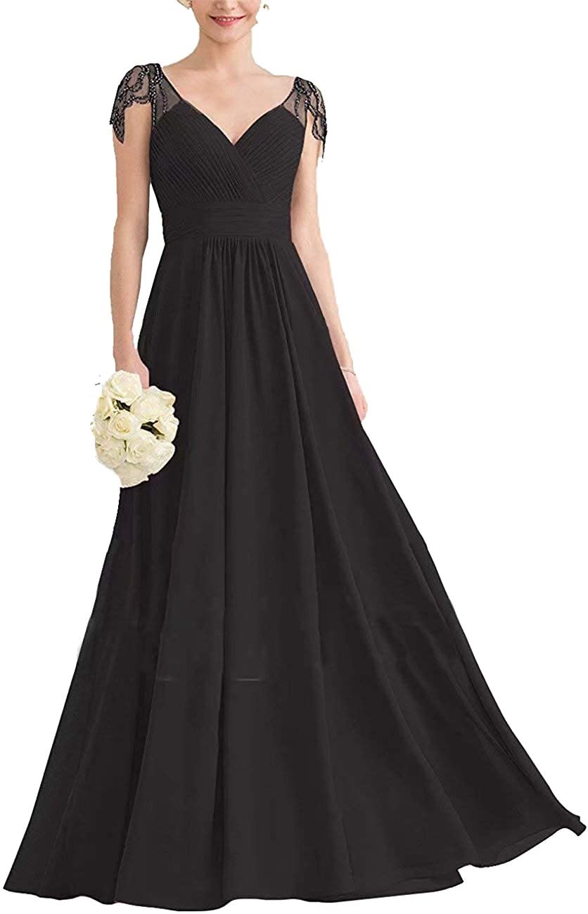 JAEDEN Elegant Long Chiffon Bridesmaid Dress for Wedding & Prom - Cap Sleeves Formal Party Gown | Perfect for Bridal Showers, Evening Galas & Special Occasions