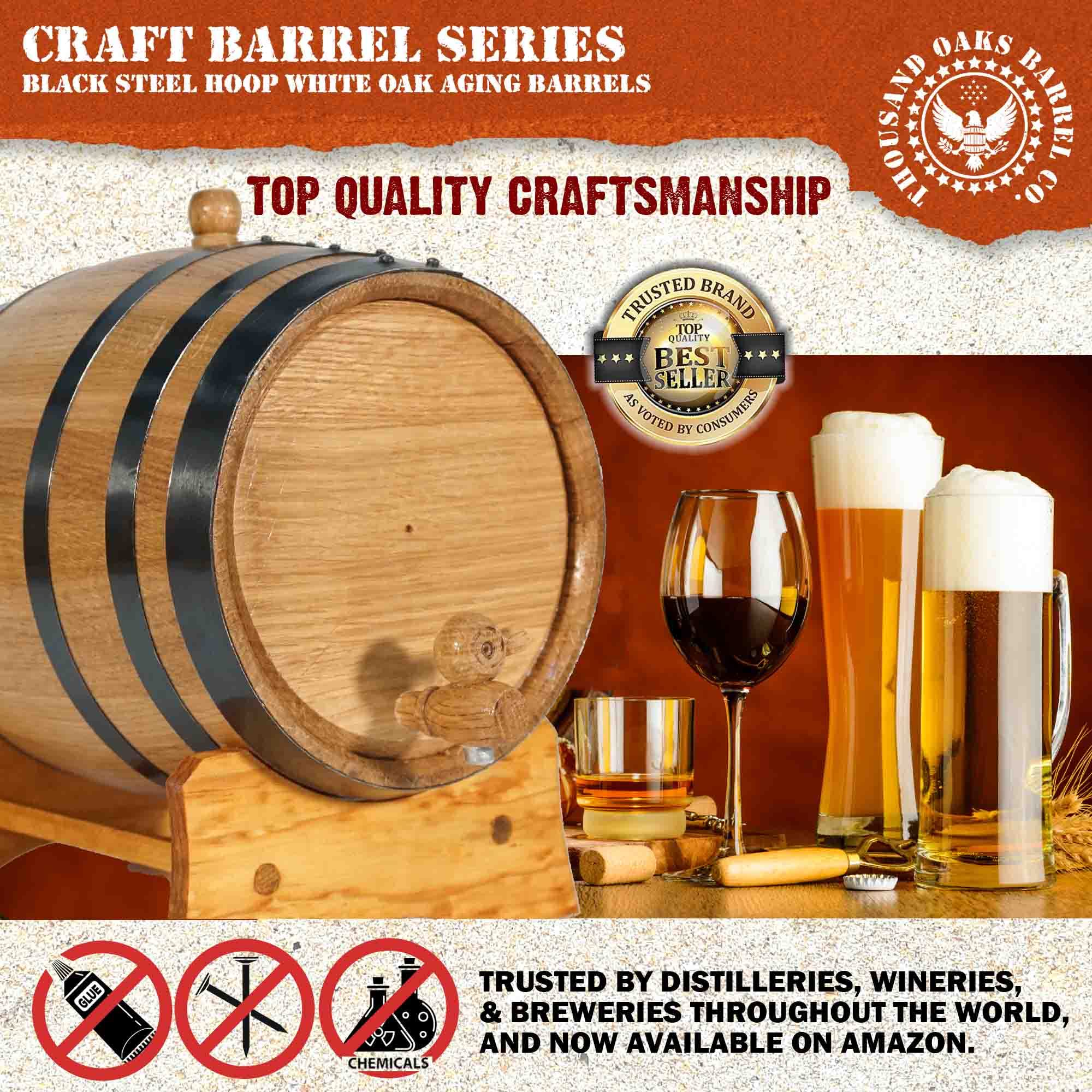 1 Gallon (5 Liter) Oak Aging Barrel with Stand, Bung & Spigot - Premium Charred Wooden Mini Whiskey Barrel for Aging Whiskey, Bourbon, Rum, Tequila, Mead Wine - Perfect for Home Brewing, Cocktail Crafting & DIY Liquor Maturation
