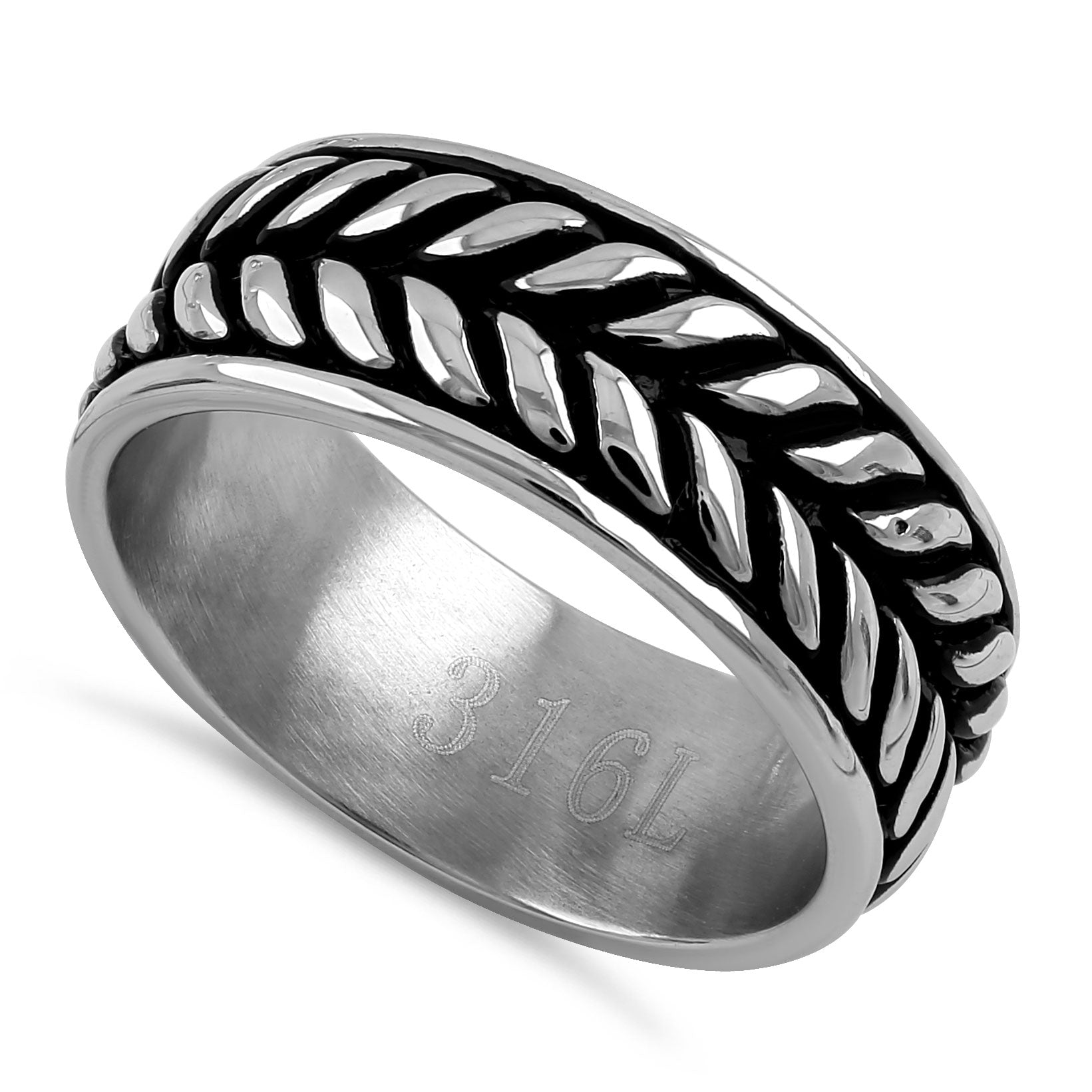Stainless Steel Laurel Leaf Eternity Pattern Band Ring for Women - Elegant Wedding, Anniversary, or Gift Jewelry - Durable & Hypoallergenic Fashion Accessory