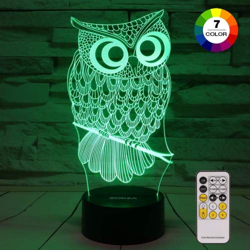 ZOKEA 3D Night Light for Kids - 7 Color Changing LED Lamp with Smart Touch & Remote Control, Cute Owl Shape Nightlight for Nursery, Bedroom, Gift for Women, Girls, Boys - Perfect for Bedtime, Relaxation & Decor