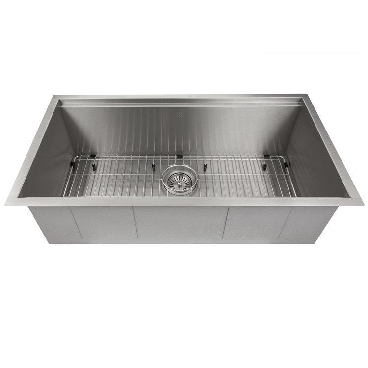 ZLINE Garmisch 33-inch Undermount Single Bowl Stainless Steel Kitchen Sink with Bottom Grid & Accessories (SLS 33) - Perfect for Modern Kitchens, Restaurant Prep & Heavy-Duty Cooking
