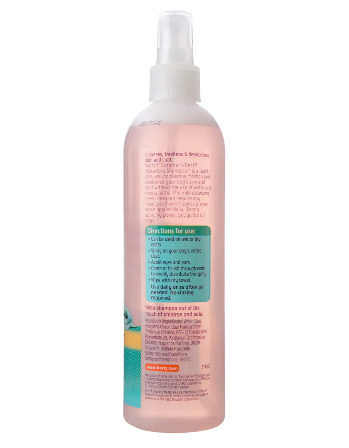 Hartz Groomer's Best Gentle Waterless Dog Shampoo for Sensitive Skin - 12 fl oz (355ml) No-Rinse Foam Cleanser | Perfect for Travel, Between Baths & Quick Cleanups