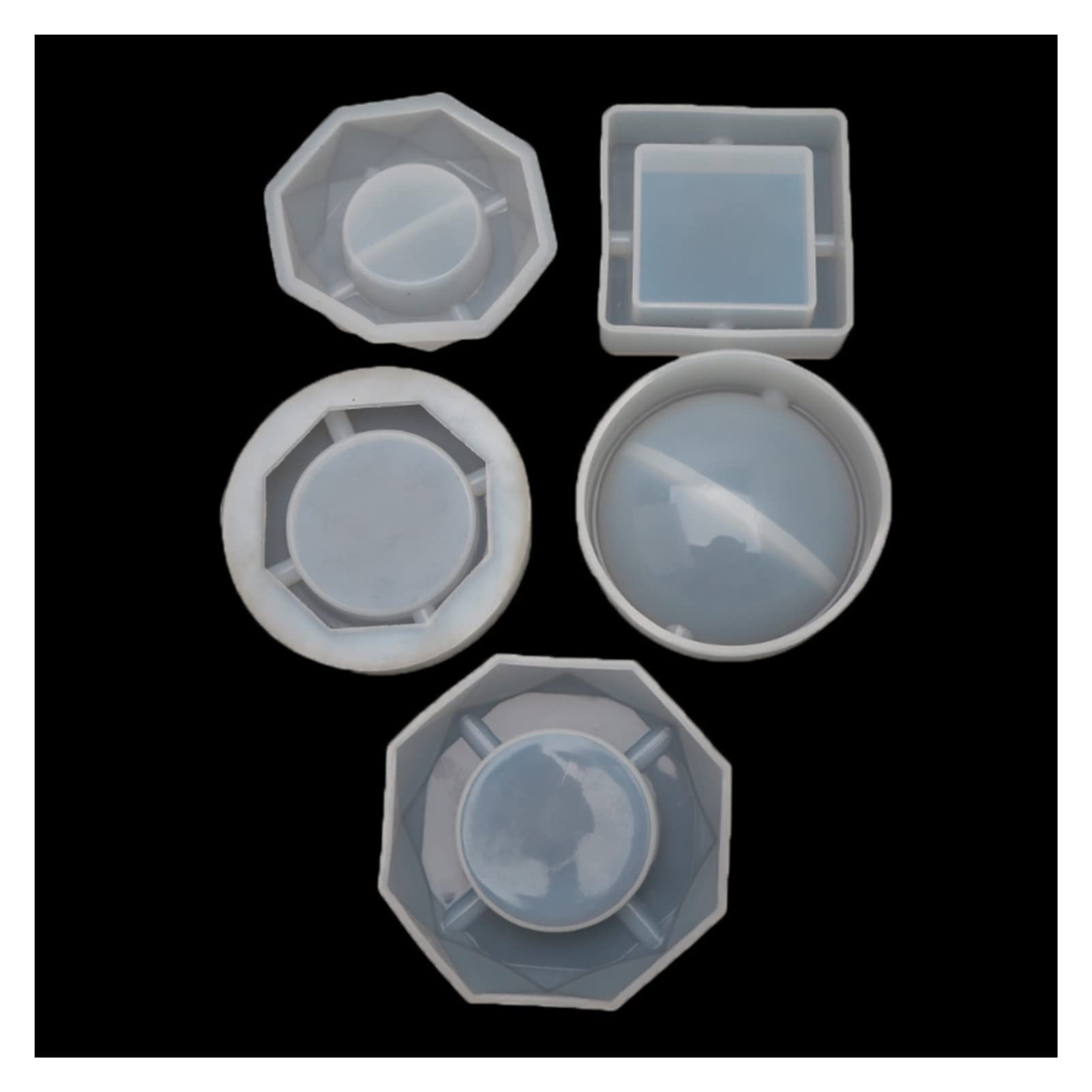 5-Piece Resin Silicone Ashtray Mold Set - Square, Heart, Round, Rhombus Shapes for DIY Crafting - Durable Casting Kit (White) - Perfect for Home Bars, Smoking Lounges & Resin Art Projects