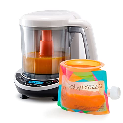 Baby Brezza One Step Baby Food Maker Deluxe - 4-in-1 Steamer, Blender, Cooker & Puree Machine with Auto Shut Off - Make Healthy Organic Baby Food for Infants & Toddlers - Includes 3 Reusable Pouches + 3 Funnels - Perfect for Homemade Purees, Toddler Meals & On-the-Go Feeding
