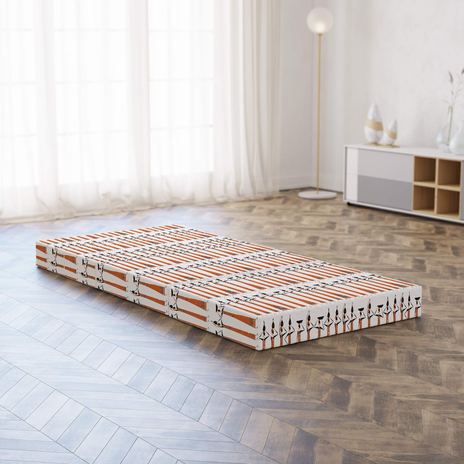 Ambesonne Ethnic Foldable Mattress - Folkloric Women with Jugs Design, 74.8