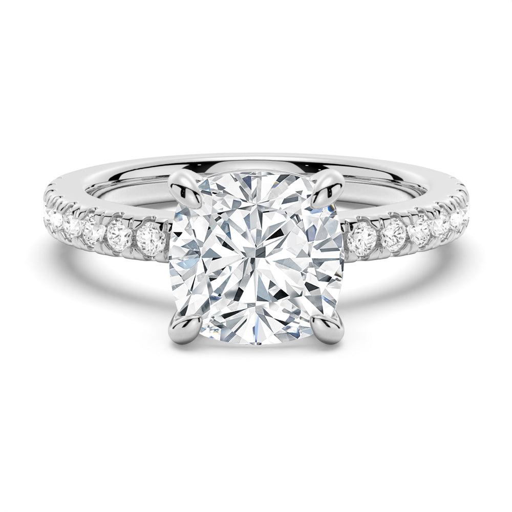Pavé Band Cushion Cut Moissanite Engagement Ring for Women - Sparkling Wedding & Proposal Jewelry Gift for Her