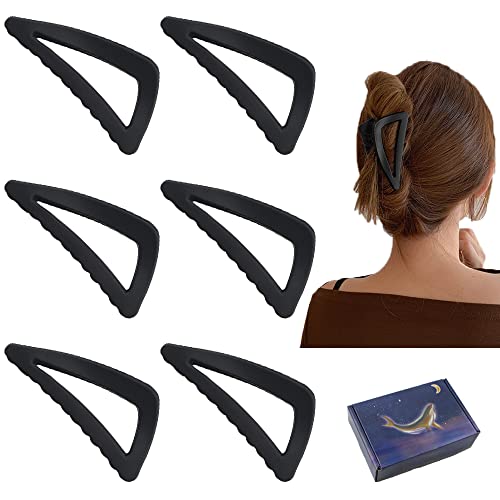Non-Slip French Hair Claw Clips for Women & Girls - Medium Matte Triangle Hair Clamps for Fine/Thin to Medium Thick Hair - Strong Hold Hair Accessories with Gift Box (Black) - Perfect for Work, School, Travel & Everyday Styling