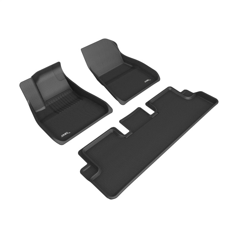 3D MAXpider Kagu Custom Fit Floor Mats for 2016-2022 Tesla Model 3 - 1st & 2nd Row All-Weather Protection (Black) | Perfect for Daily Commutes & Road Trips