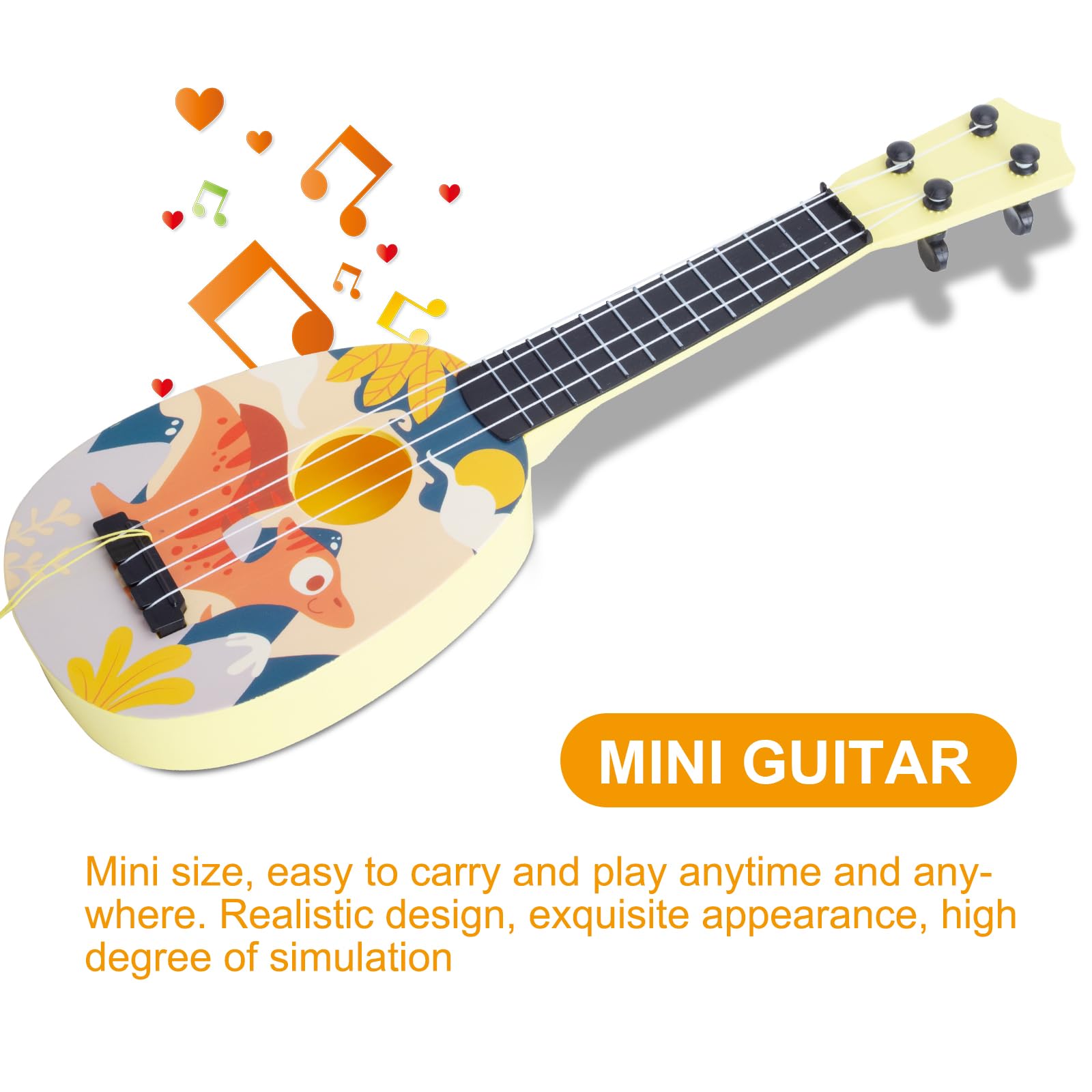 YOLOPLUS+ 17 Inch Kids Ukulele Toy with 4 Steel Strings & Pick - Early Learning Musical Instrument Gift for Preschool Children (Yellow) | Perfect for Birthday Gifts, Music Education & Toddler Playtime