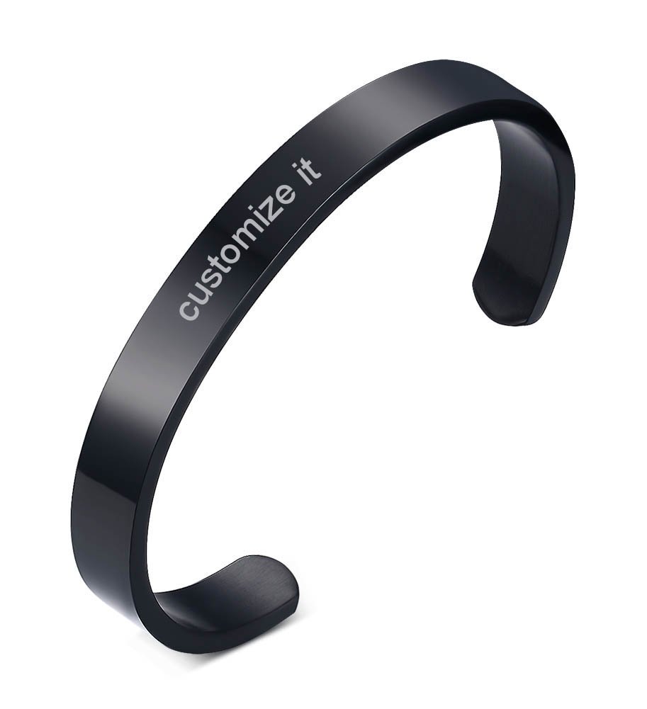 Personalized Stainless Steel Cuff Bracelet for Men & Women - Free Engraving, 59mm Black Polished Unisex Bangle - Perfect for Gifts, Weddings & Everyday Wear