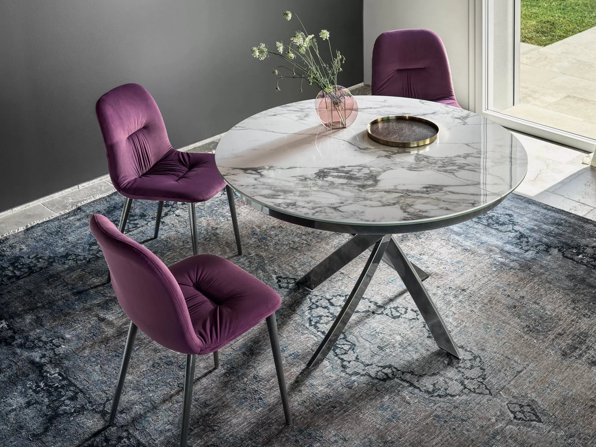Barone Extendable Round Marble Dining Table - Expandable Ceramic Top Kitchen Table for 4-6 People | Perfect for Small Spaces, Dinner Parties & Family Gatherings