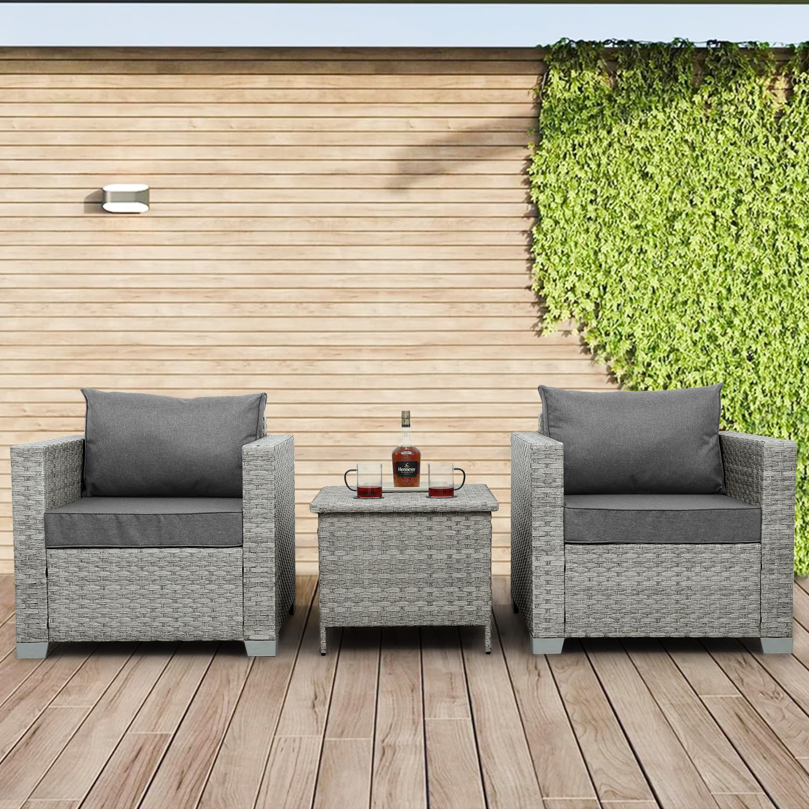 WAROOM 2-Piece Outdoor Wicker Patio Sofa Set - Grey Rattan Deep Seating Armchairs with Cushions for Porch, Balcony, Garden & Poolside Relaxation