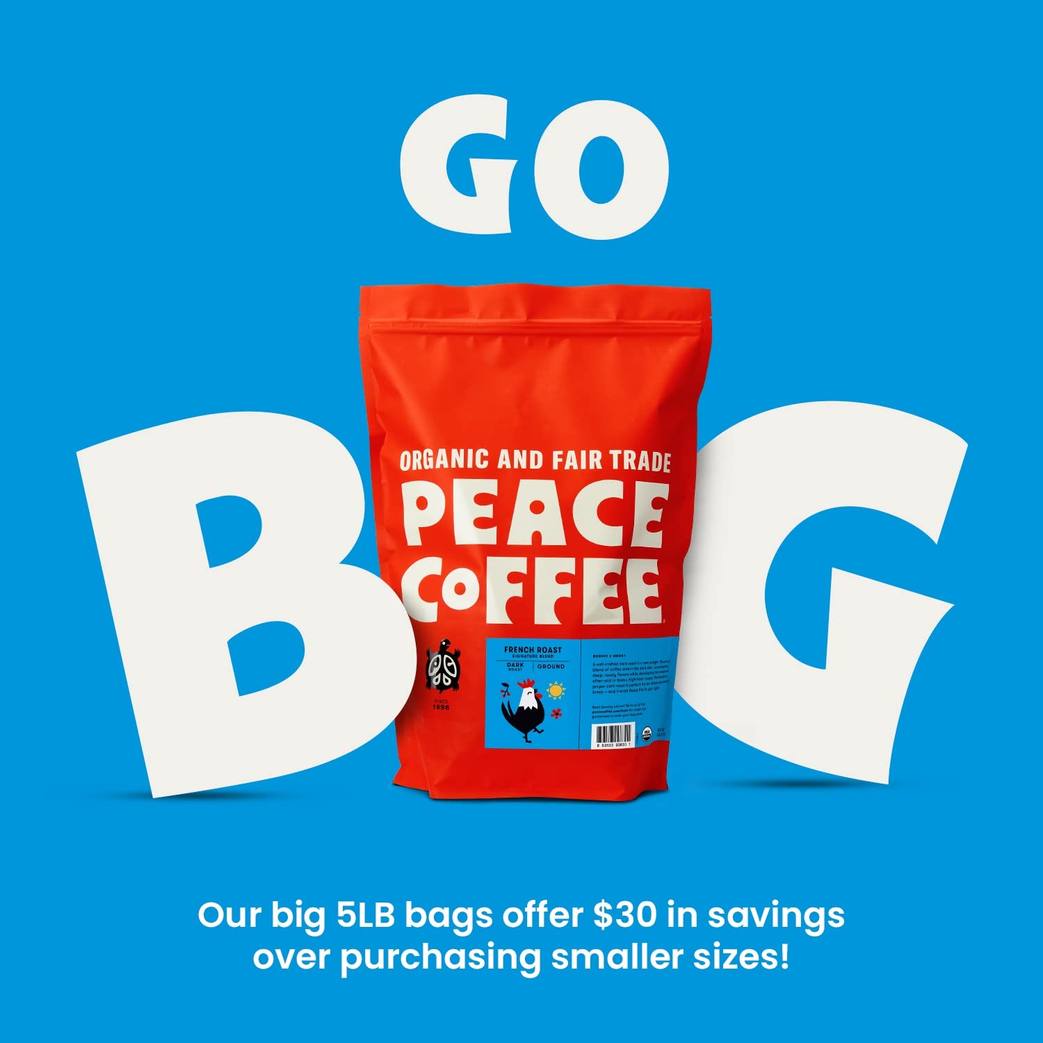 Organic Fair Trade French Roast Dark Roast Coffee - 5 lb Ground | Shade Grown, Fresh Roasted | Soft & Gentle Flavor | Perfect for Morning Brew, Office Use & Gift Giving