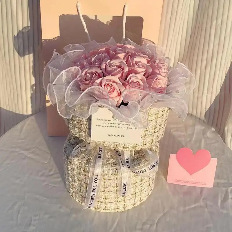 LED Rose Soap Flower Bouquet with Clear Gift Box & Light - Valentine's Day, Christmas, Mother's Day, Bridesmaid & Business Gifts - Perfect for Romantic Surprises, Wedding Favors, and Special Occasions