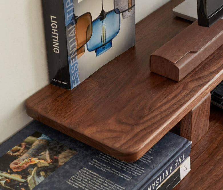 Premium Black Walnut & Oak Solid Wood Laptop Stand - Adjustable Height Ergonomic Computer Riser for Desk, Home Office, or Workspace - Space-Saving Shelf Organizer for MacBook, Notebooks & Accessories