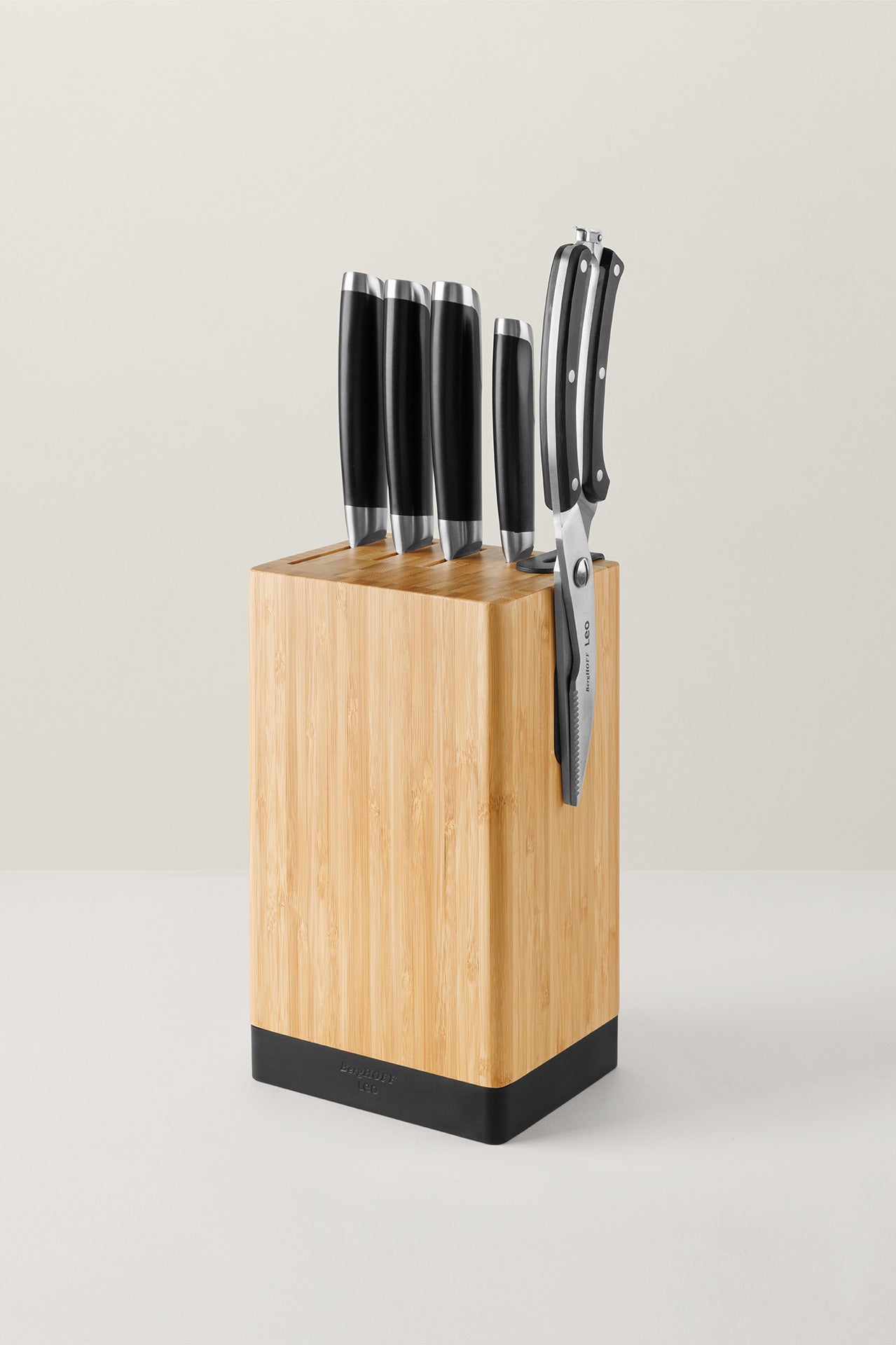 BergHOFF Leo Graphite 5-Piece Knife Block Set - Premium Stainless Steel Kitchen Cutlery with Wooden Holder for Home Cooking & Professional Chefs