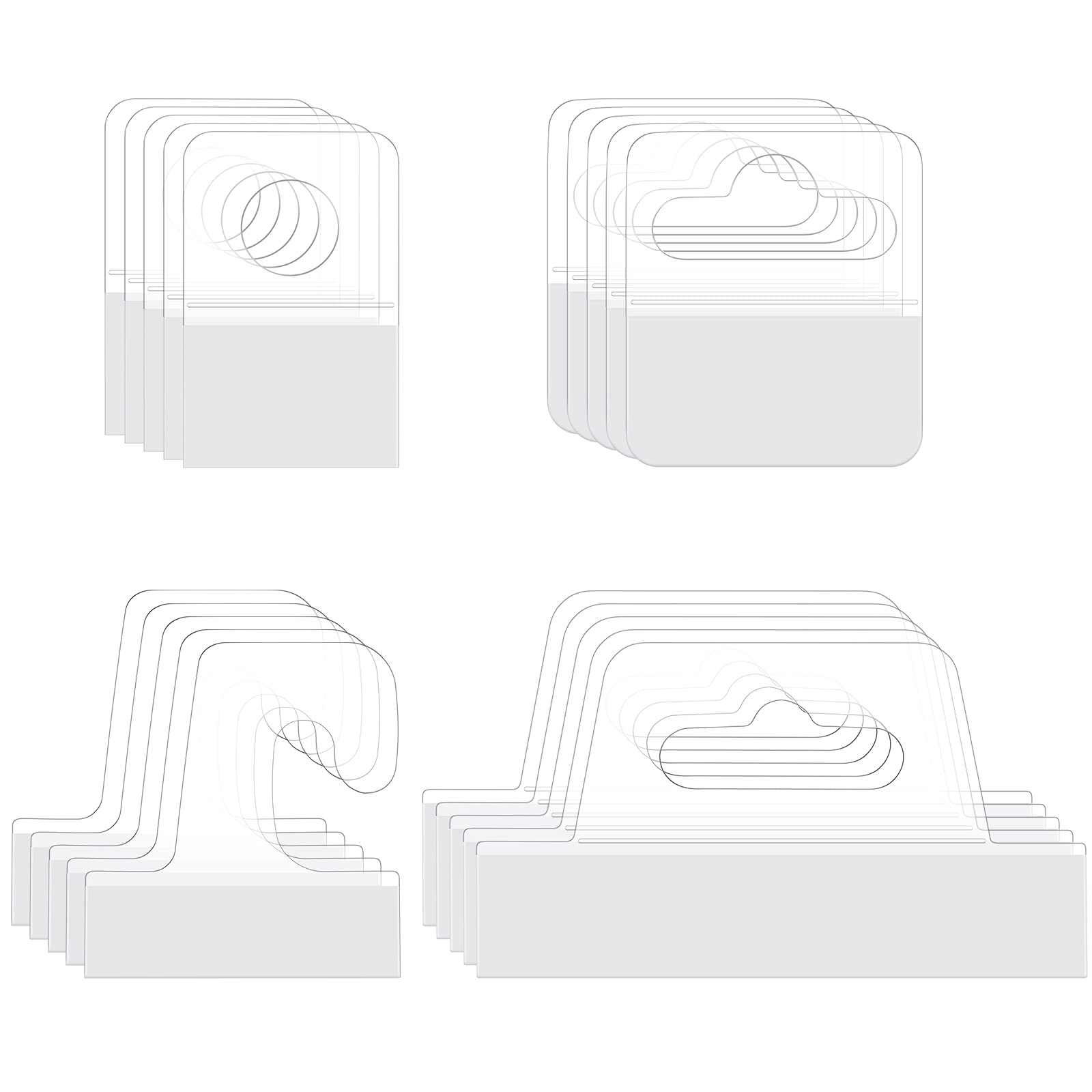 Marsui 200-Piece Clear Slot Hole Hang Tags - 4 Style Self-Adhesive Hanging Tabs for Retail Display | Plastic Custom Hook Tags for Store, Boutique & Shop Organization (Perfect for Product Labeling & Merchandising)