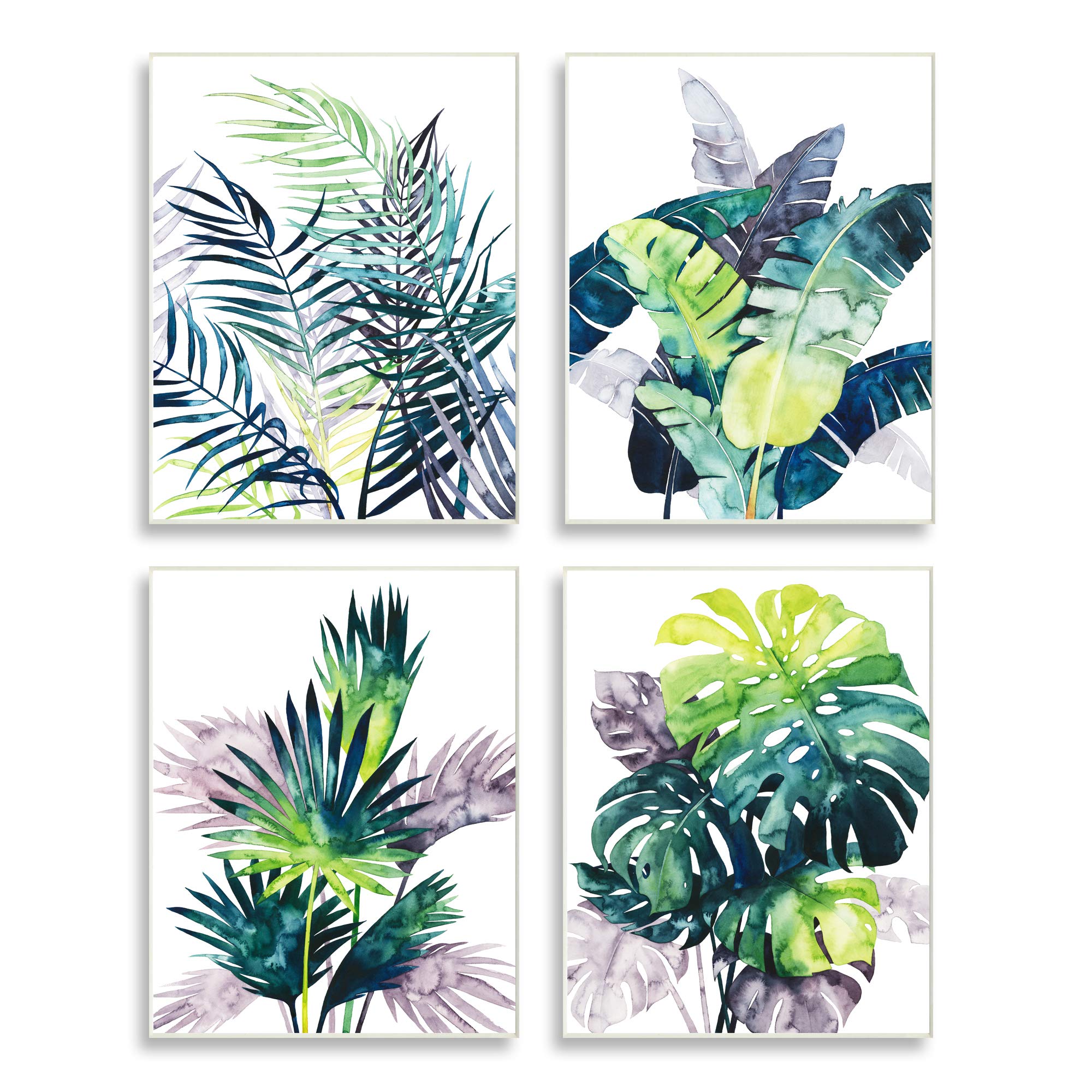 Stupell Industries Tropical Palm Leaf Wall Art - Green & Blue Botanical Print by Grace Popp - 10x15 Inch Wall Plaque for Beach House Decor, Living Room, Bedroom, or Bathroom