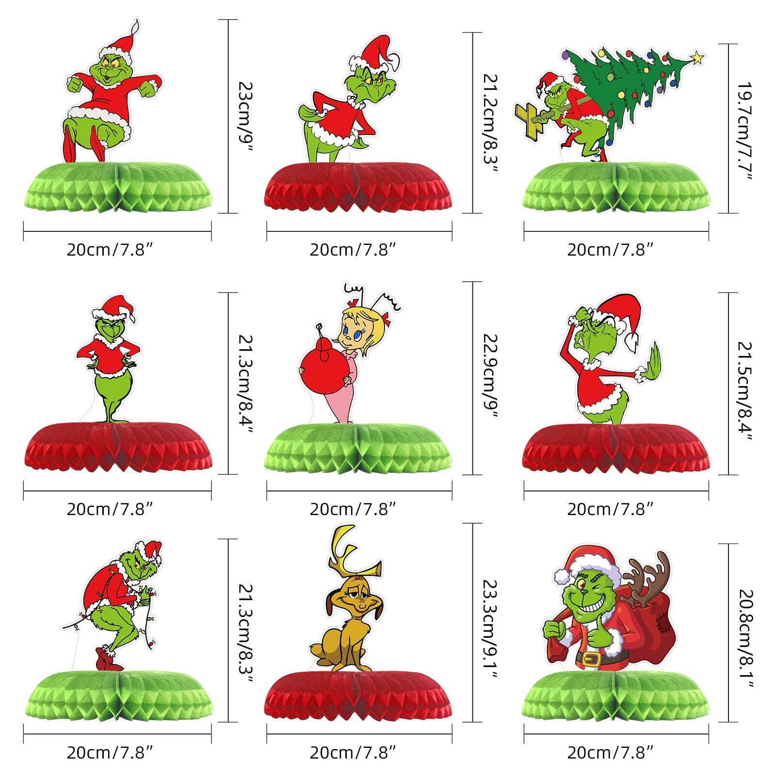 9-Piece Grinch Christmas Decorations Set - Honeycomb Tabletop Centerpieces for Holiday Parties, Home Decor & Themed Birthday Favors | Perfect for Christmas Tree Decor, Gift Exchanges & Festive Gatherings
