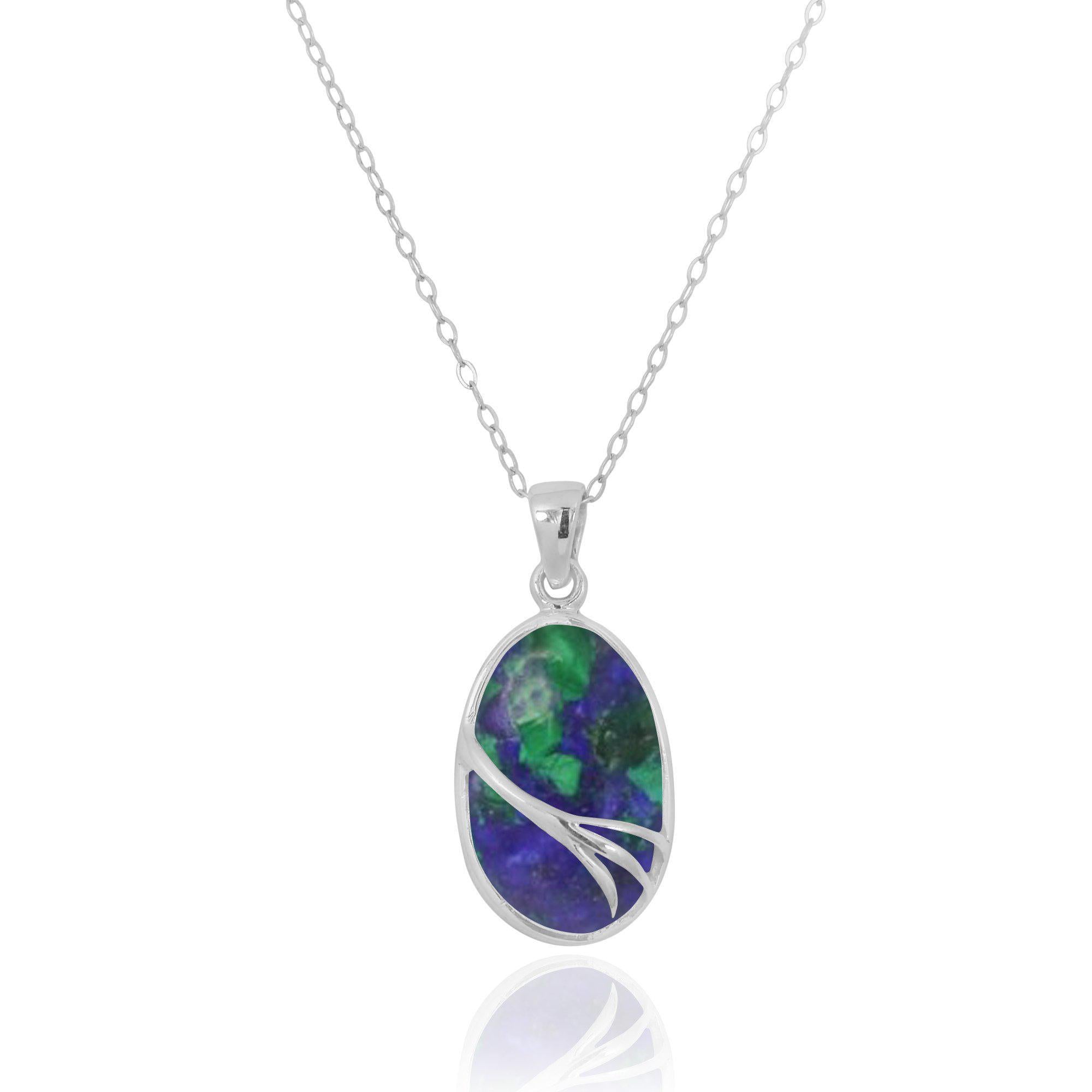 Natural Azurite Malachite Oxidized Silver Pendant Necklace for Women - Healing Crystal Jewelry for Meditation, Energy Balancing & Spiritual Gifts