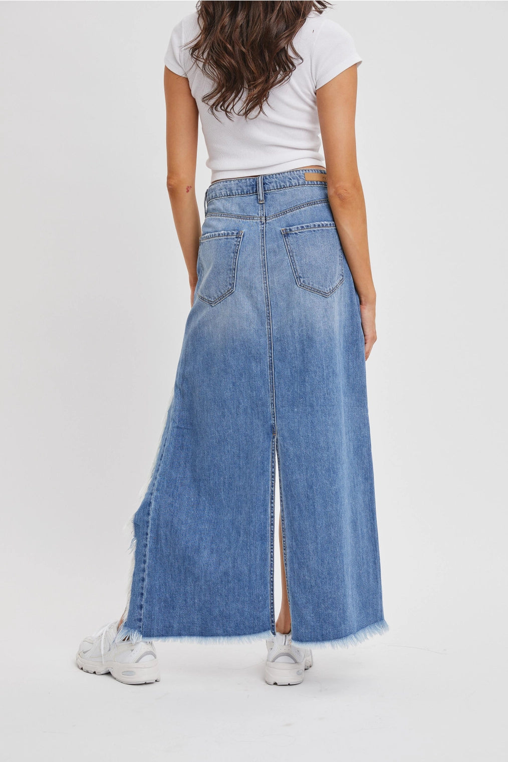 Distressed Denim Slit Skirt for Women - High Waisted Ripped Jeans Skirt with Side Slits - Trendy Vintage Style for Casual Outfits & Streetwear Fashion